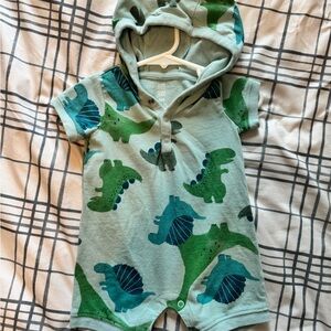 Green Dinosaur Baby Romper with Hood